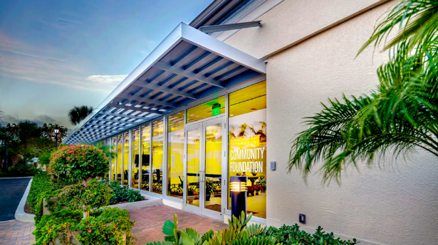 Gulf Coast Community Foundation's Venice Headquarters. Photo of outside of office with trees.