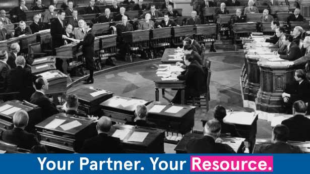 black and white image of congress with blue block over it that says "Your Partner. Your Resource."