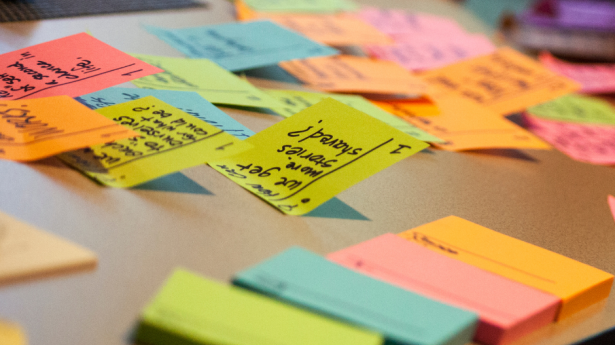 table full of colorful sticky notes