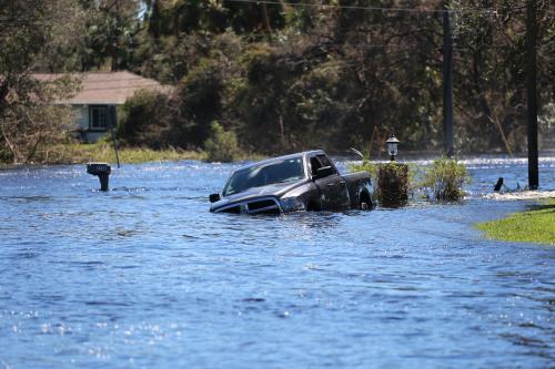 Truck in flooded waters