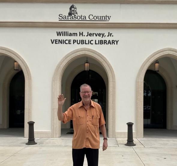 Bill Jervey infront of the Venice Public Library