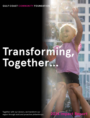 young child reaching for the sky and bubbles with a black background reading transforming together